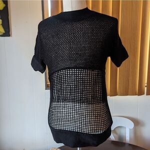 Helmut Lang - Sheer Knit Multi-Tone Slouch Sweater Black Petite